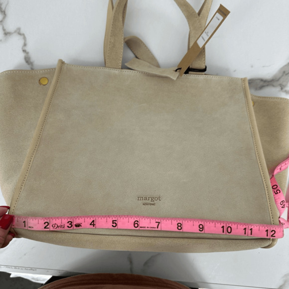 Margot Jamee Double Strapped Suede Tote Bag with Pouch Cream Minimalist - Picture 7 of 14